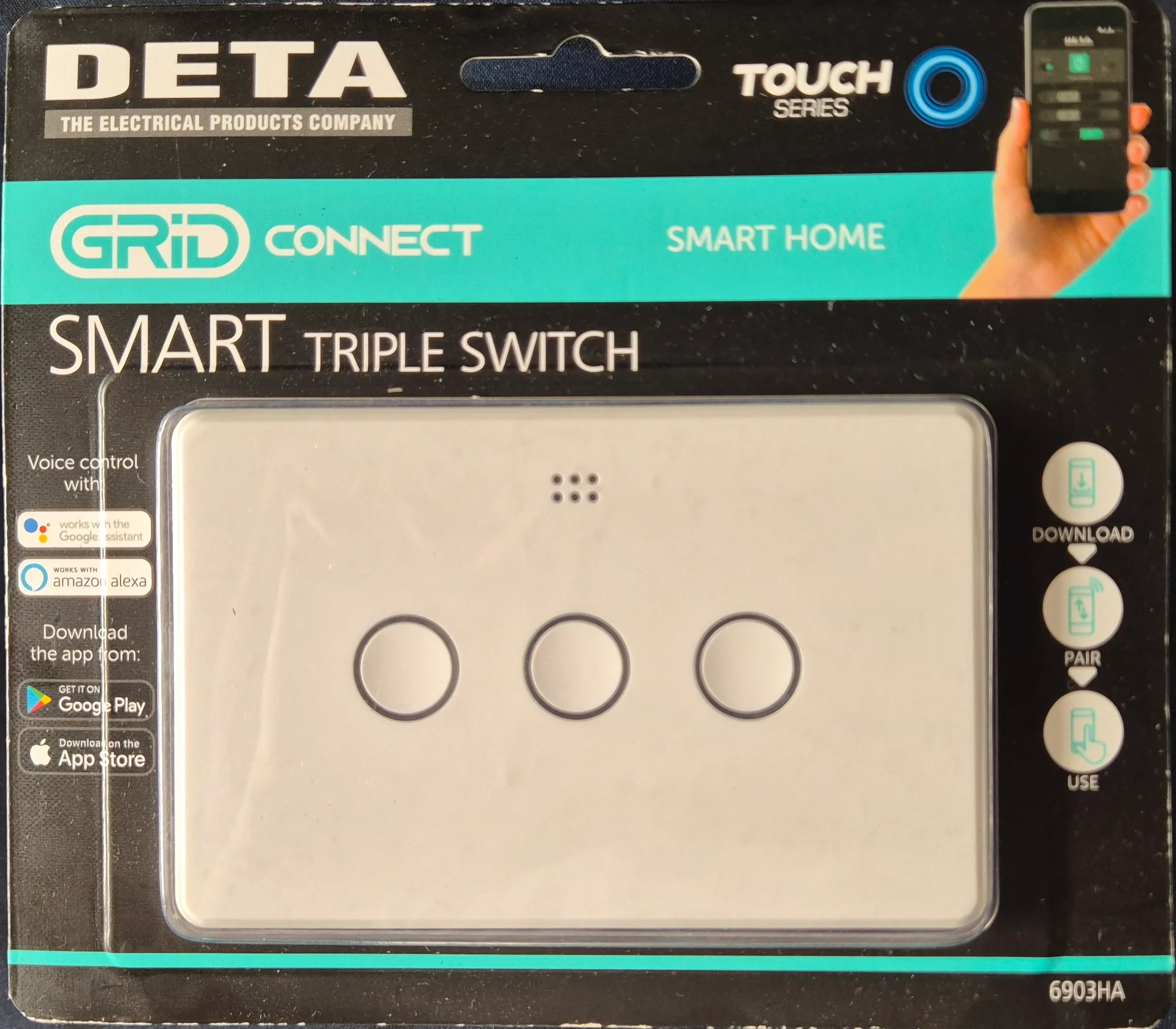Deta 3 gang smart switch in packaging