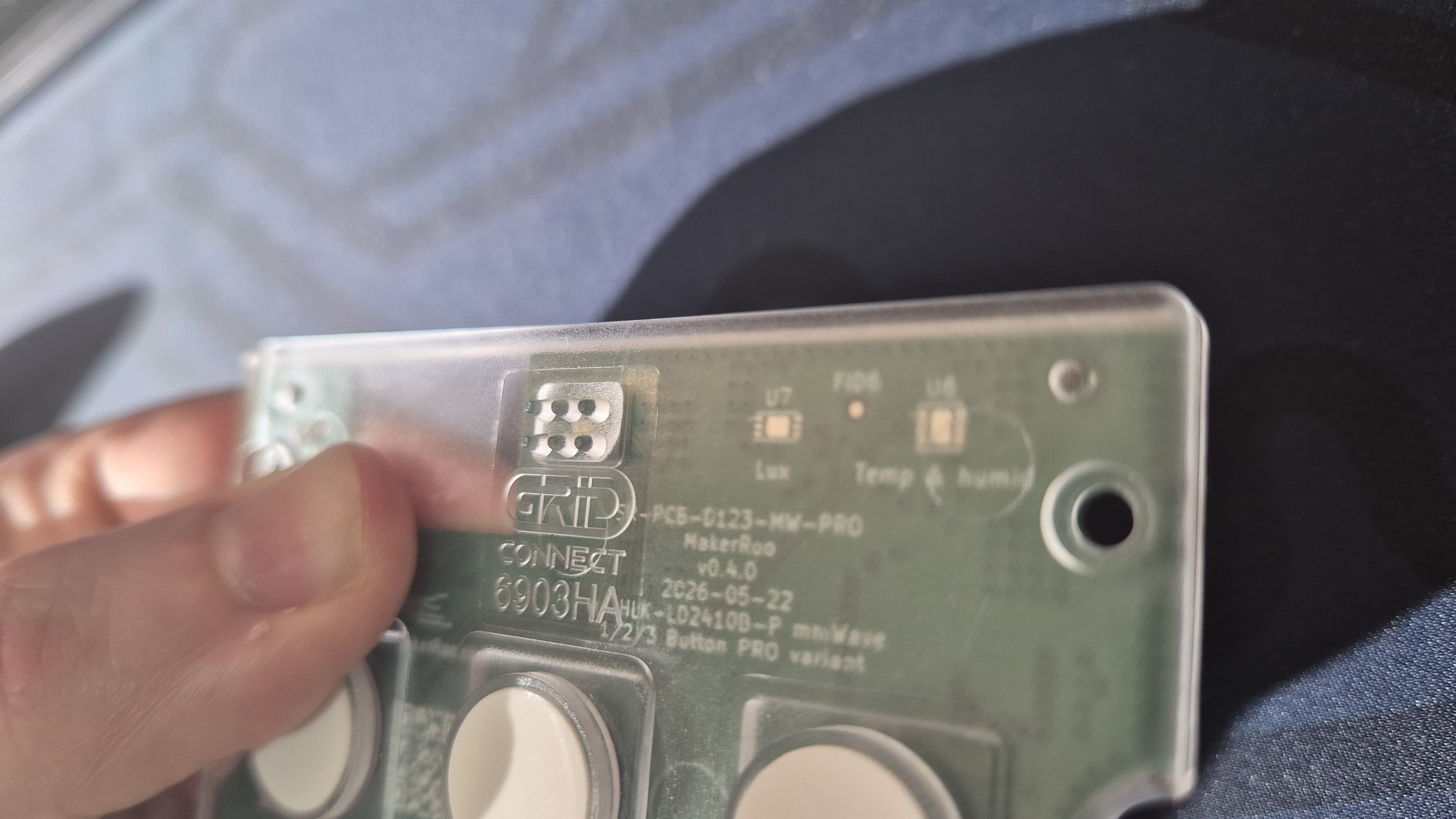 Deta button plate over the board, showing actual clearance Deta button plate over the board, showing actual clearance